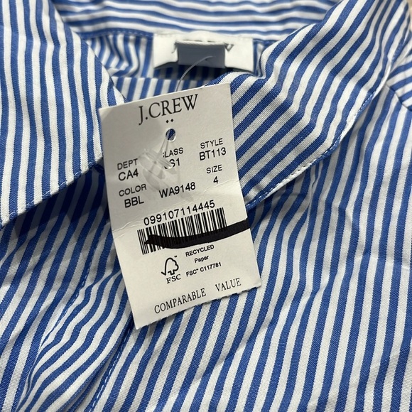NWT J Crew Short Sleeve Collared Mini Dress Blue White Stripe Sz 4 - Picture 3 of 9